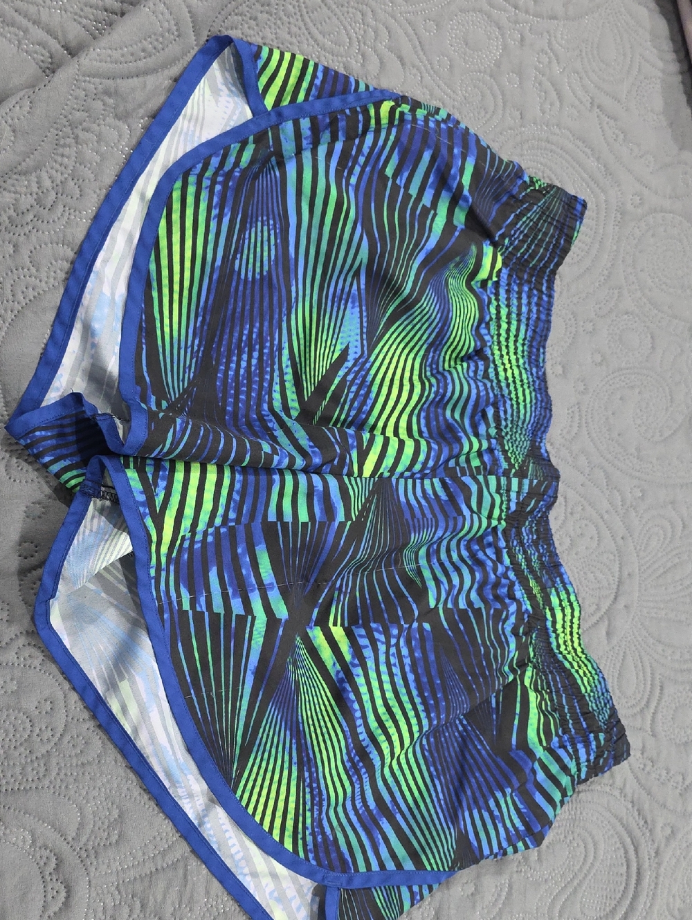 Danskin Now Blue and Green Striped Athletic Shorts